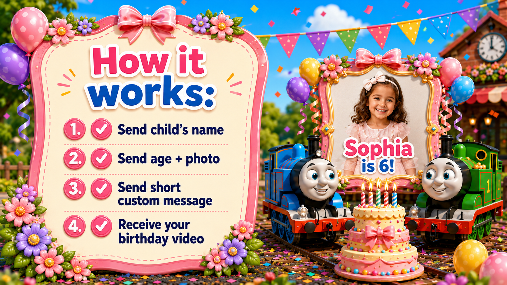 Personalized Thomas Train Birthday Video, Custom Birthday Wishes with Child Name Age and Photo, Kids Train Party MP4, Digital Birthday Video Gift