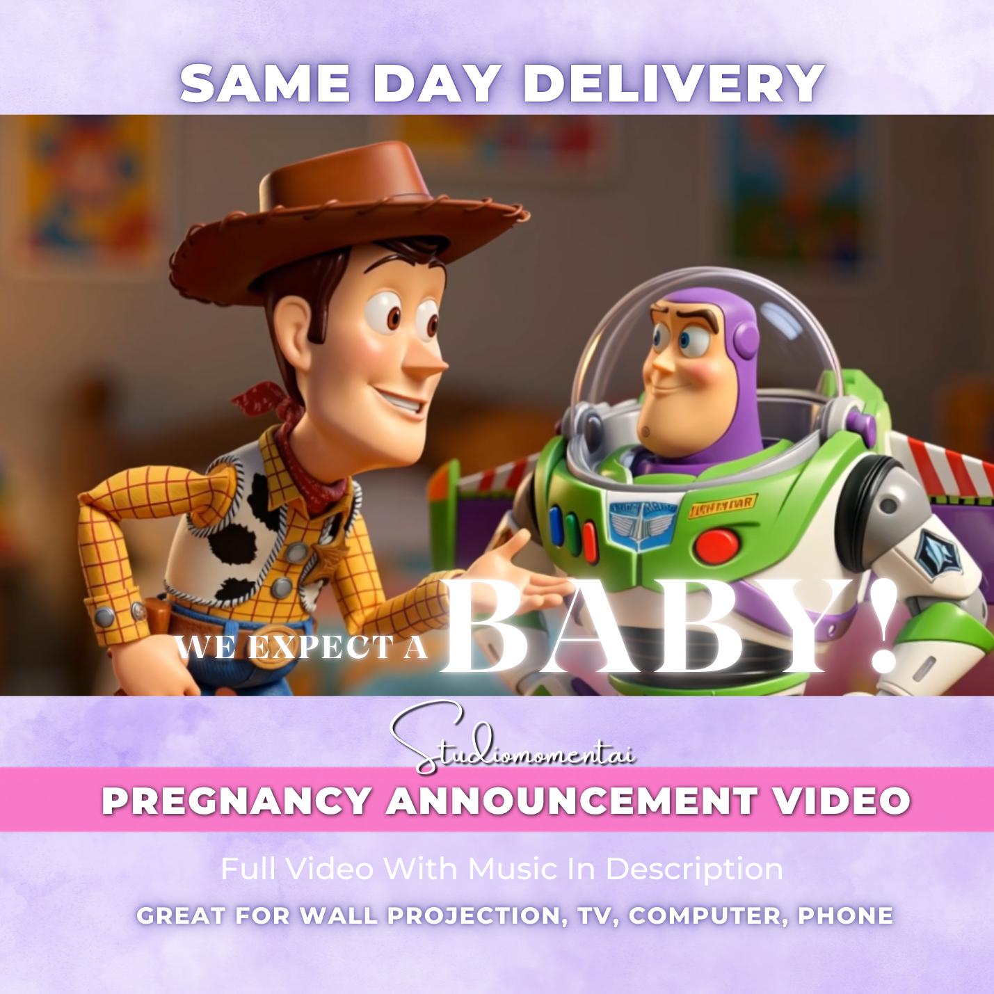 Personalizowany film z ogłoszeniem ciąży w stylu Toy Story | Baby reveal z Woodym i Buzzem | Wasze imiona w lektorze | Dostawa tego samego dnia | Animacja