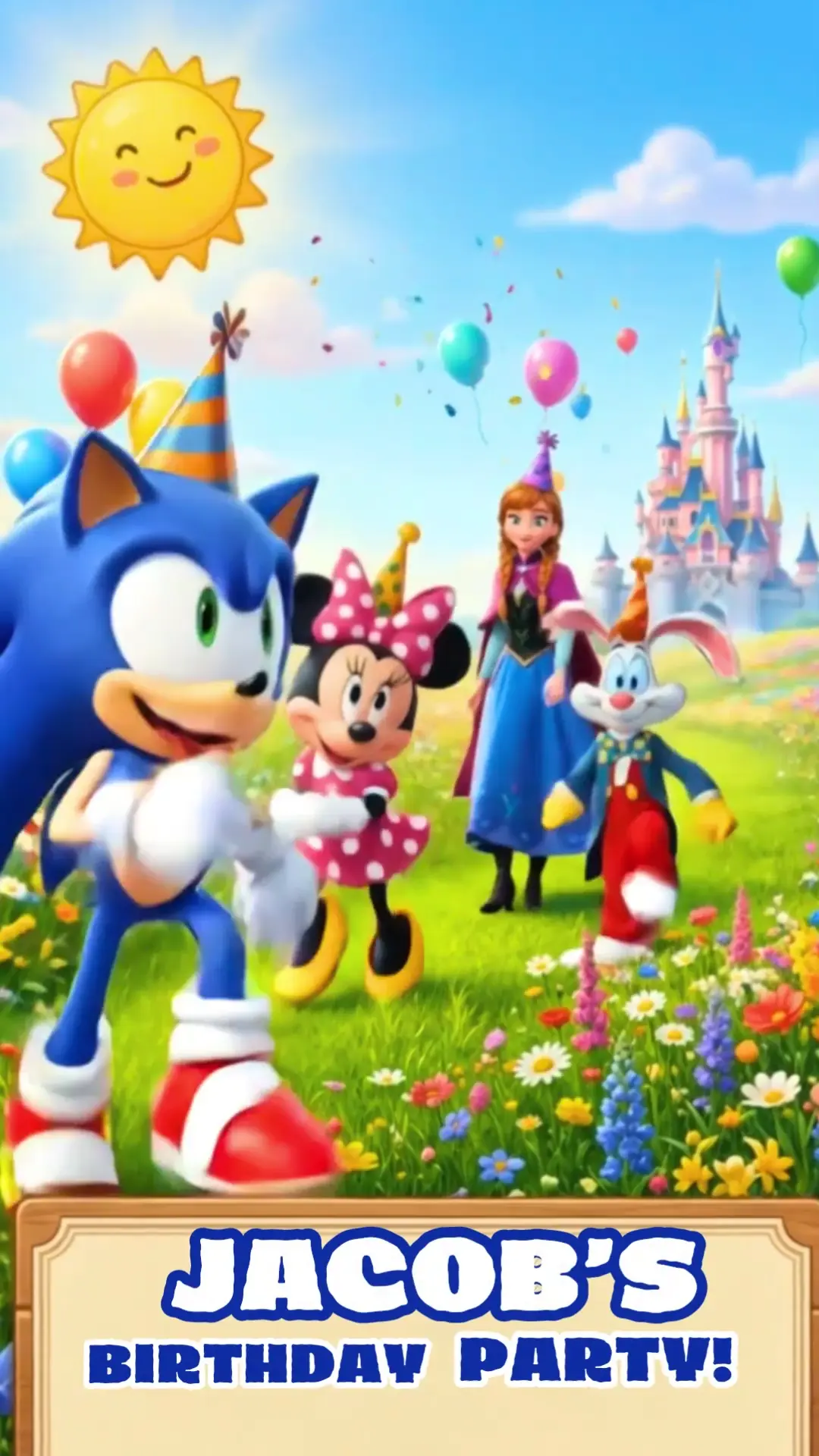 Mixed-character birthday video invitation for kids