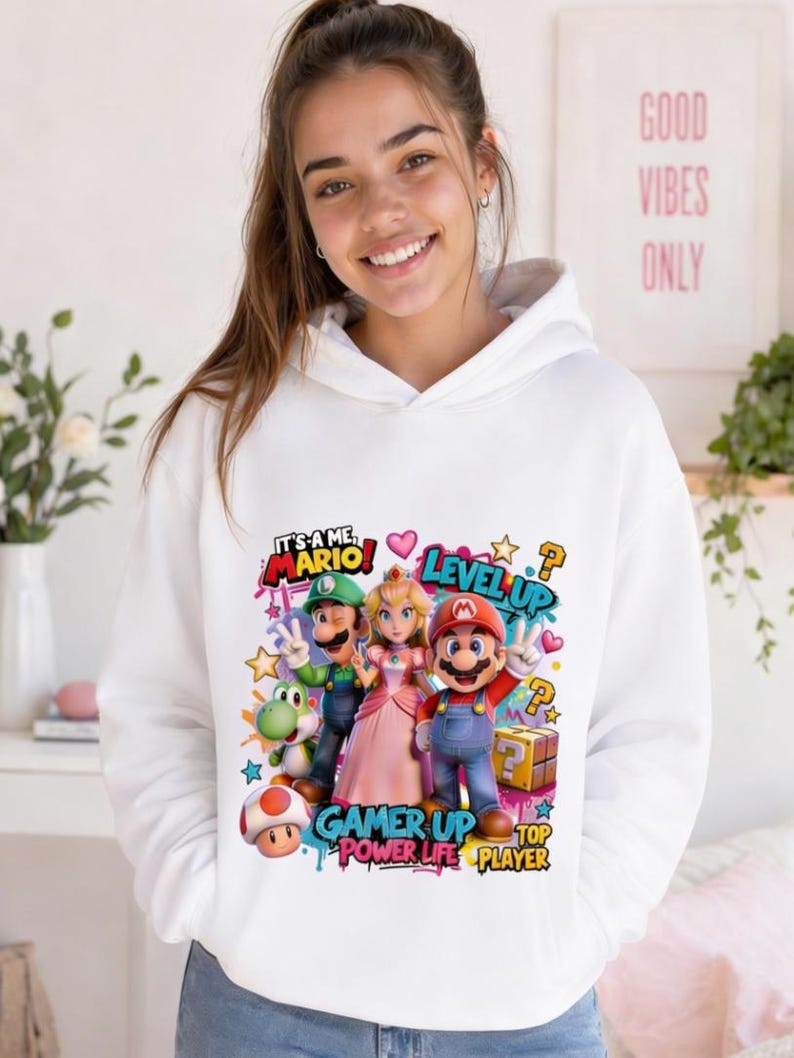 Super Mario and Friends PNG Design - Level Up Gamer Life Sublimation File PNG Bundle, Super Mario Luigi Princess Peach PNG 3 Sizes Included