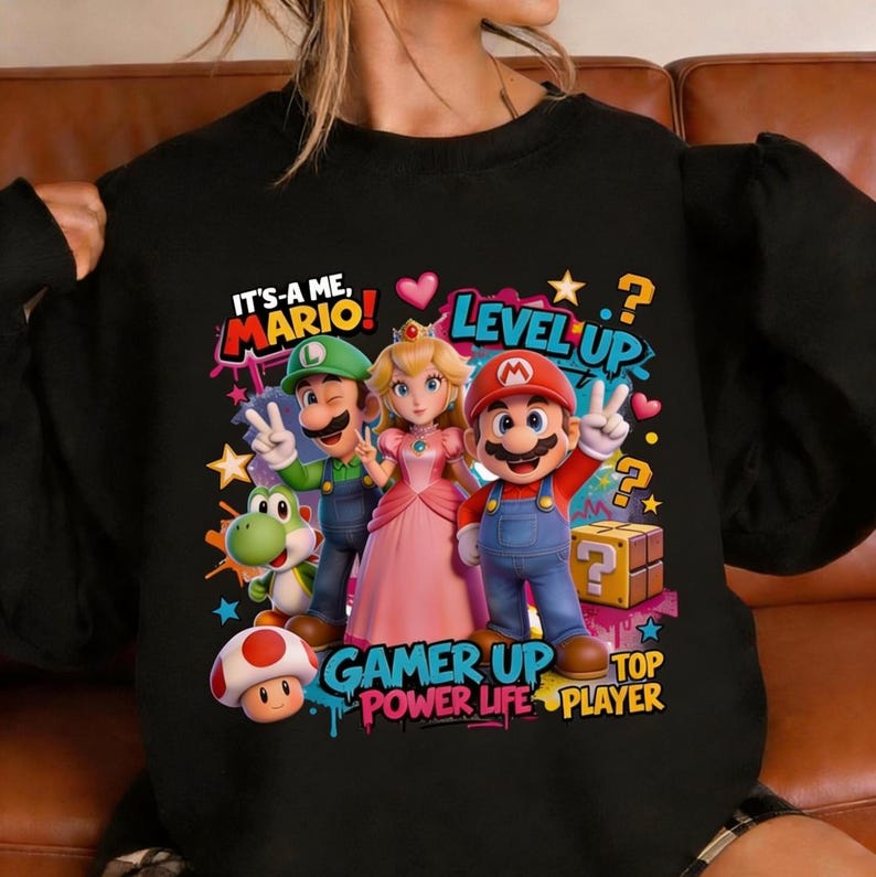 Super Mario and Friends PNG Design - Level Up Gamer Life Sublimation File PNG Bundle, Super Mario Luigi Princess Peach PNG 3 Sizes Included