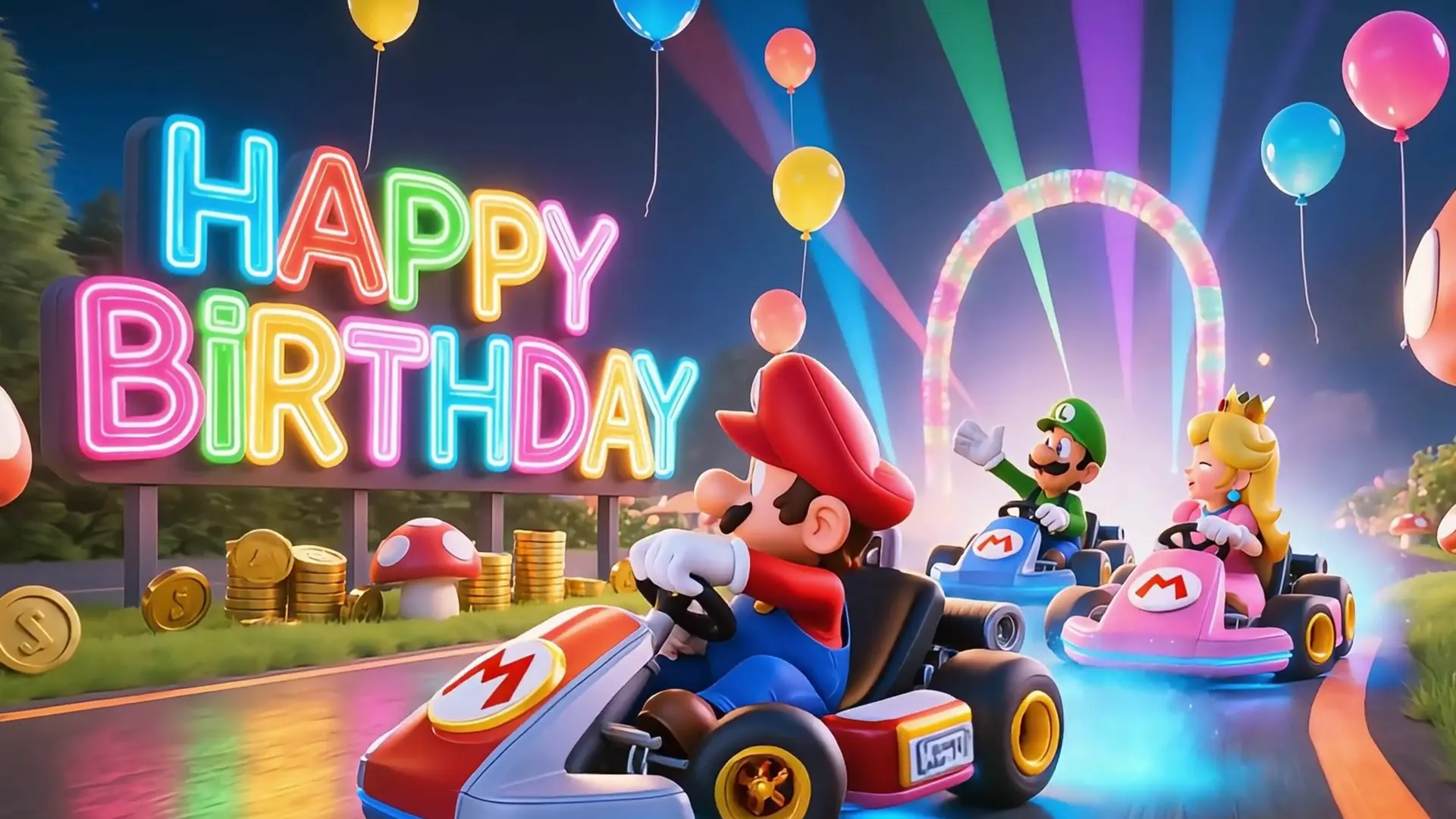 Super Mario kart Birthday Video for kids, Animated Wishes Mario and Luigi cars birthday gift, Instant access canva template digital