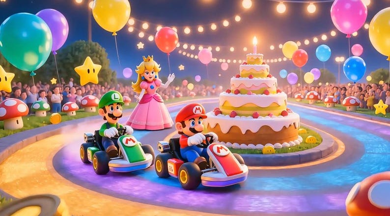 Super Mario kart Birthday Video for kids, Animated Wishes Mario and Luigi cars birthday gift, Instant access canva template digital
