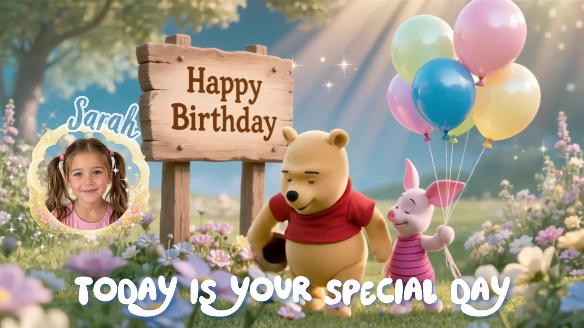 Winnie the Pooh Birthday Video, Editable Canva Template with Child Photo, Personalized MP4 Gift for Kids
