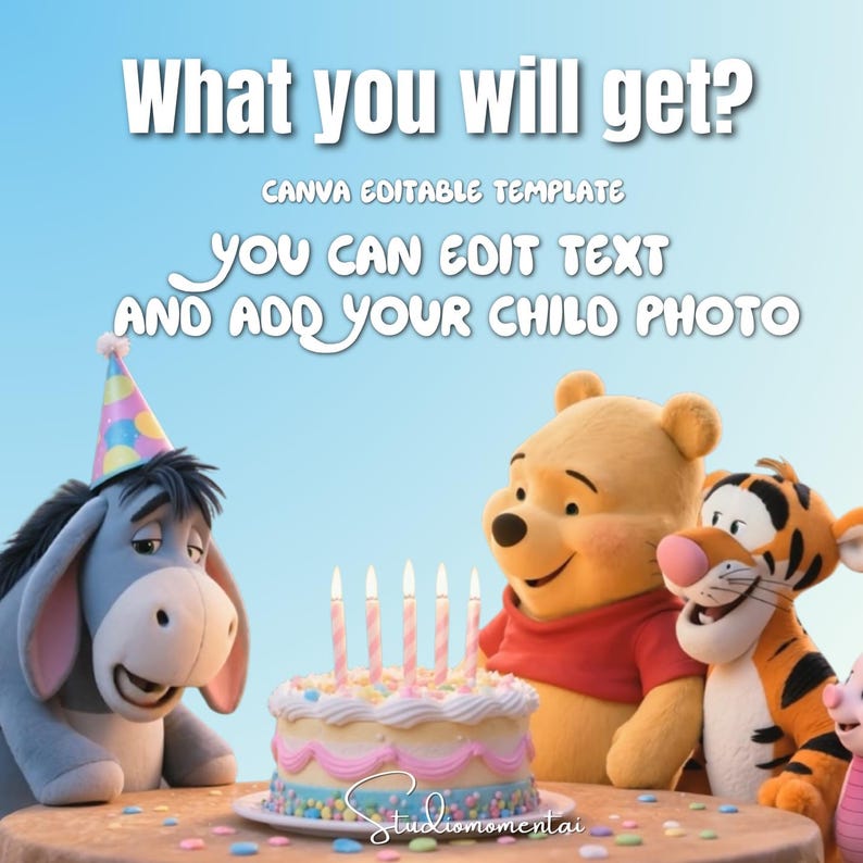 Winnie the Pooh Birthday Video, Editable Canva Template with Child Photo, Personalized MP4 Gift for Kids